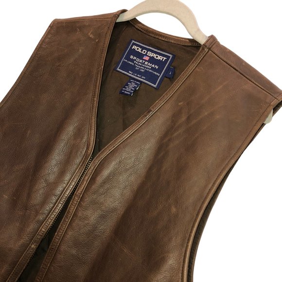 POLO Ralph Lauren Chocolate Brown Zip up LEATHER vest L - Picture 4 of 7